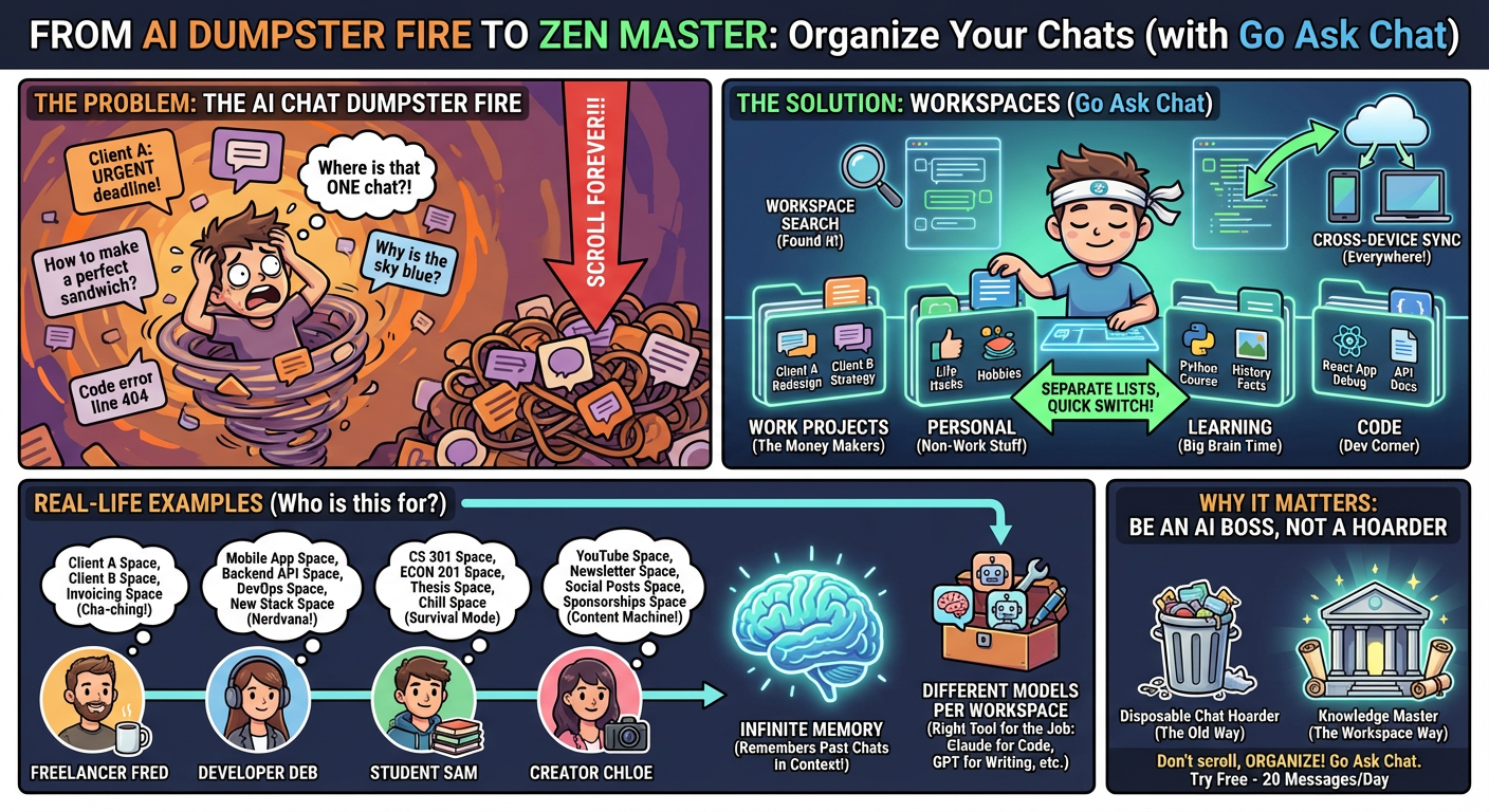 Organize Your AI Chats with Workspaces infographic