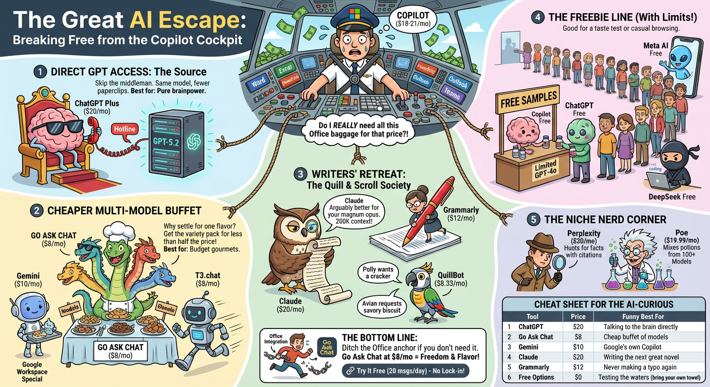 14 Microsoft Copilot Alternatives for AI Productivity infographic