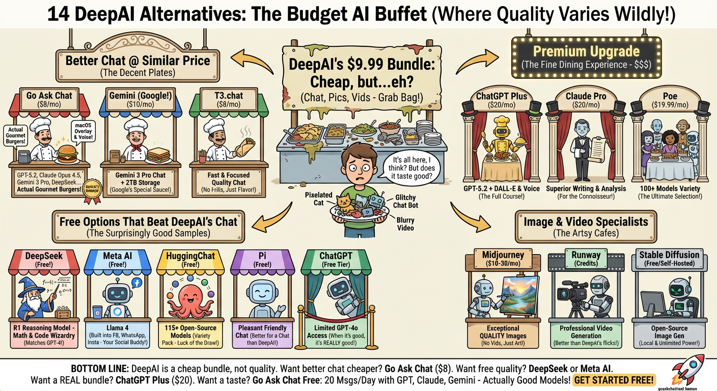 14 DeepAI Alternatives for Budget AI Access infographic