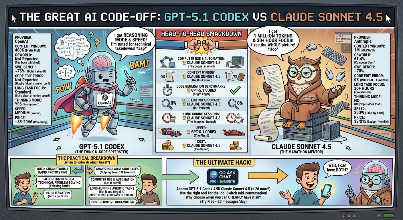 GPT-5.1 Codex vs Claude Sonnet 4.5: Best for Coding? infographic