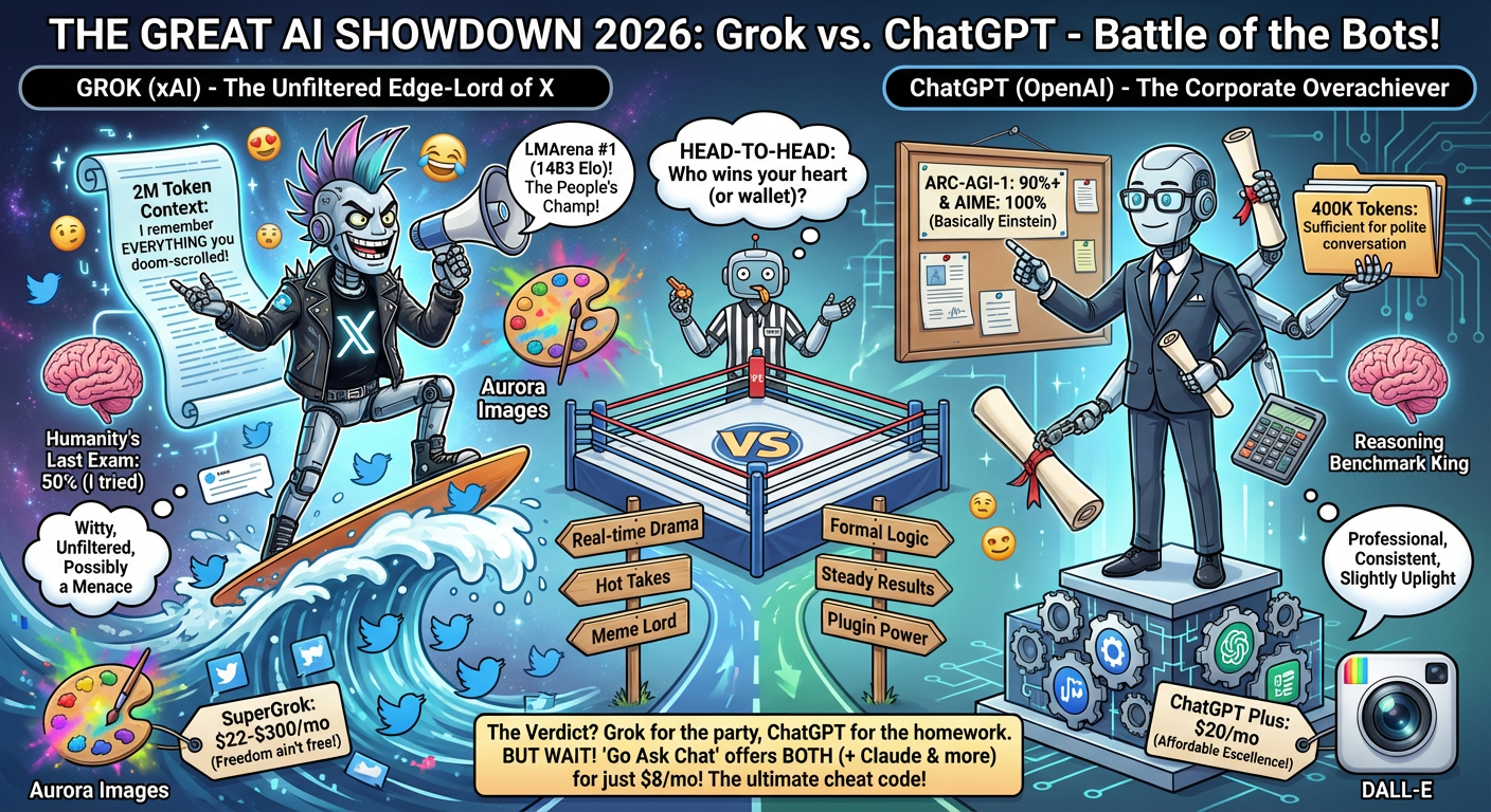 Grok vs ChatGPT: Complete Comparison 2026 infographic