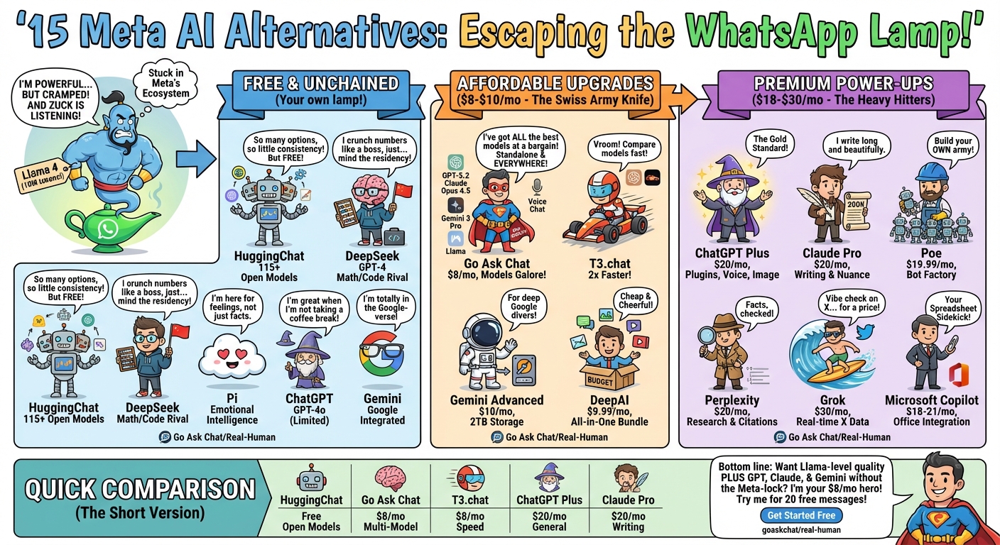 15 Meta AI Alternatives When You Want More Than Free infographic