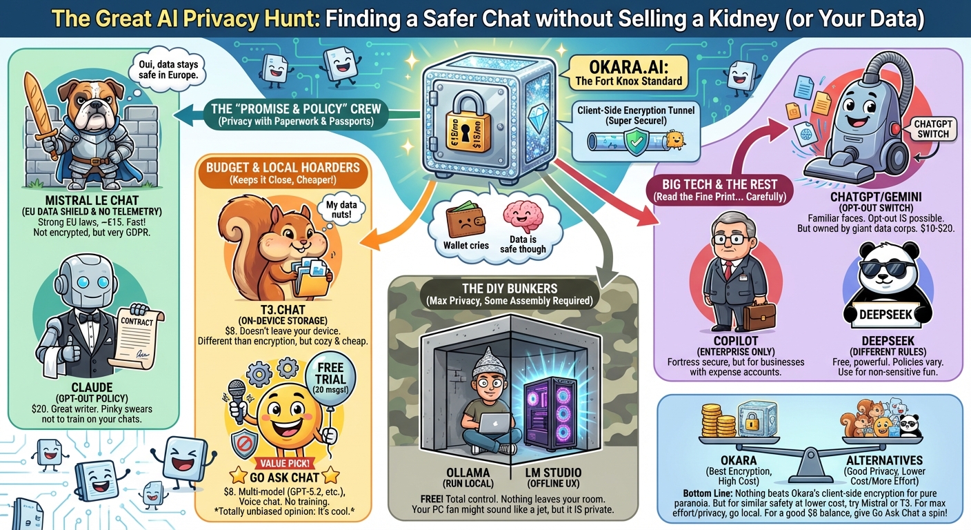 12 Okara.ai Alternatives for Privacy-Focused AI infographic