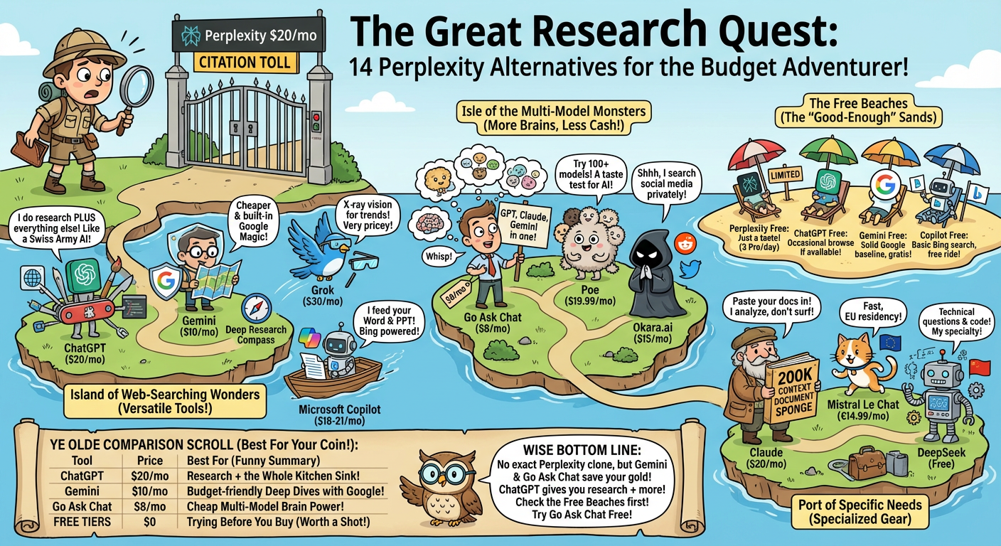 14 Perplexity Alternatives for AI-Powered Research infographic