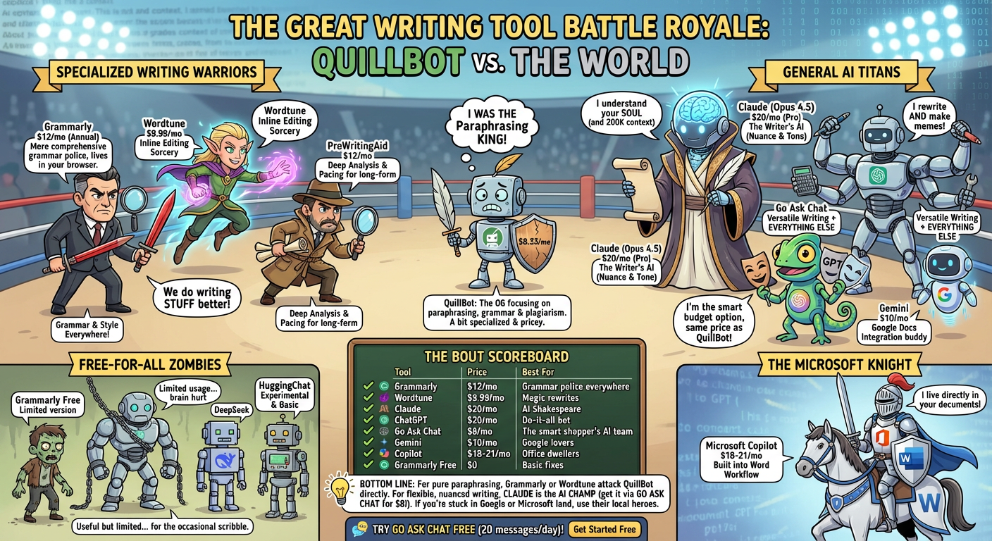 12 QuillBot Alternatives for Writing Assistance infographic