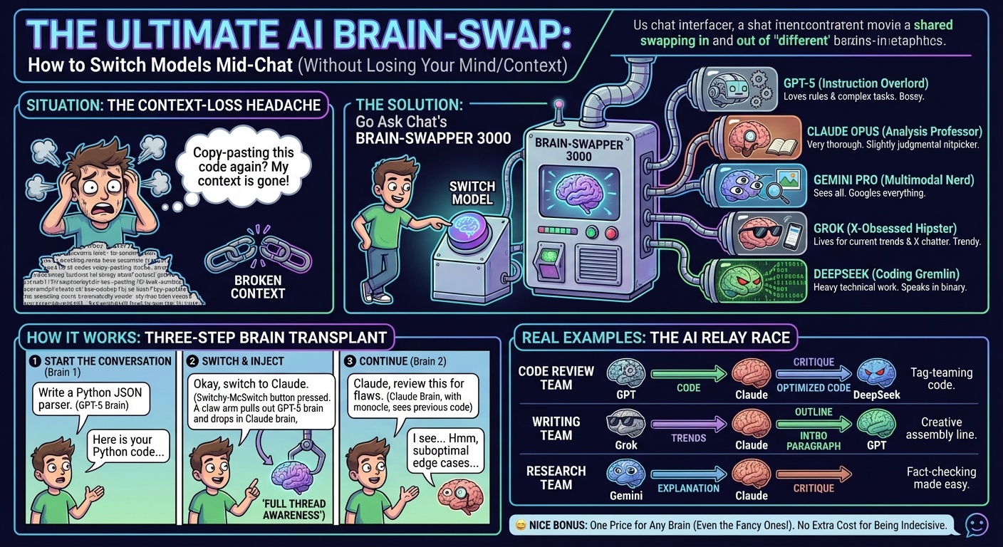 How to Switch AI Models Mid-Conversation infographic